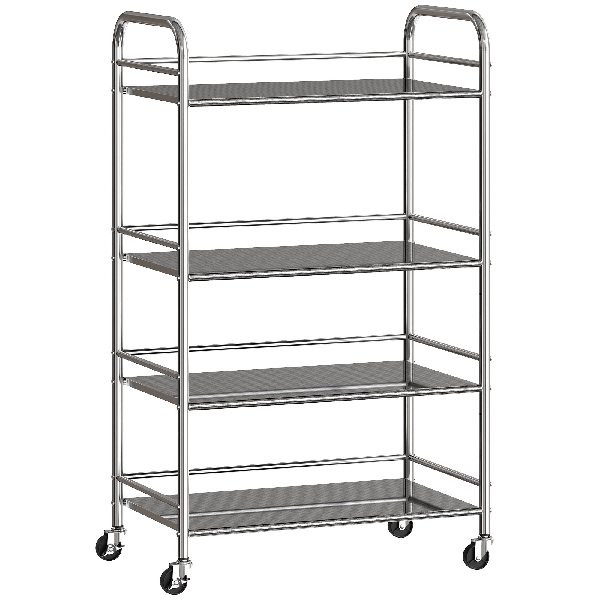 HOMCOM 4 Tier Stainless Steel Kitchen Storage Trolley with Adjustable Shelves - Silver 
