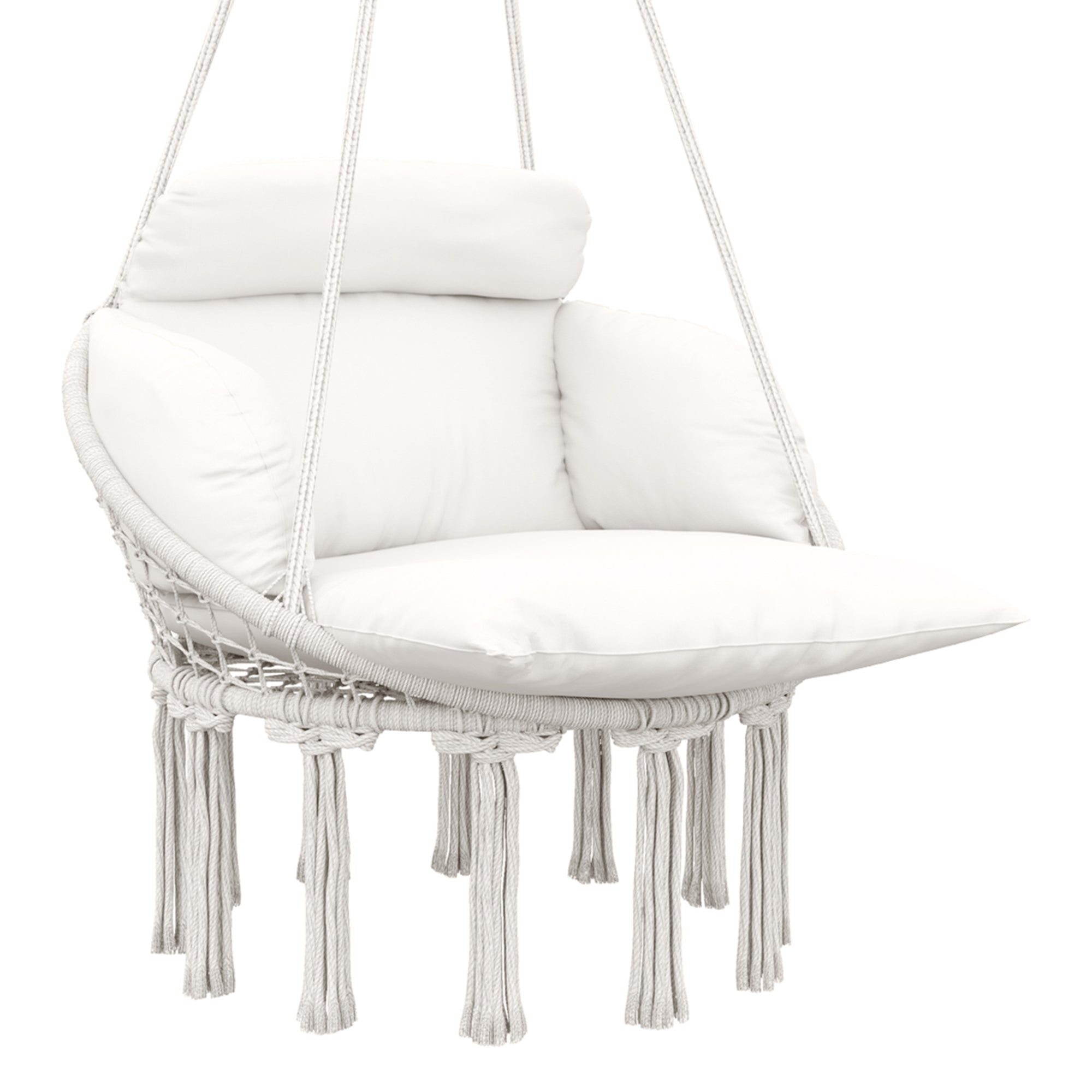 Outsunny Hanging Chair Outdoor Hammock Chair with Soft Cushion, Cotton Rope Boho Style Swing Chair, Hanging Garden Swing Seat for Indoor Outdoor, Cream White 