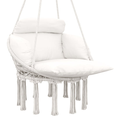 Outsunny Hanging Chair Outdoor Hammock Chair with Soft Cushion, Cotton Rope Boho Style Swing Chair, Hanging Garden Swing Seat for Indoor Outdoor, Cream White 