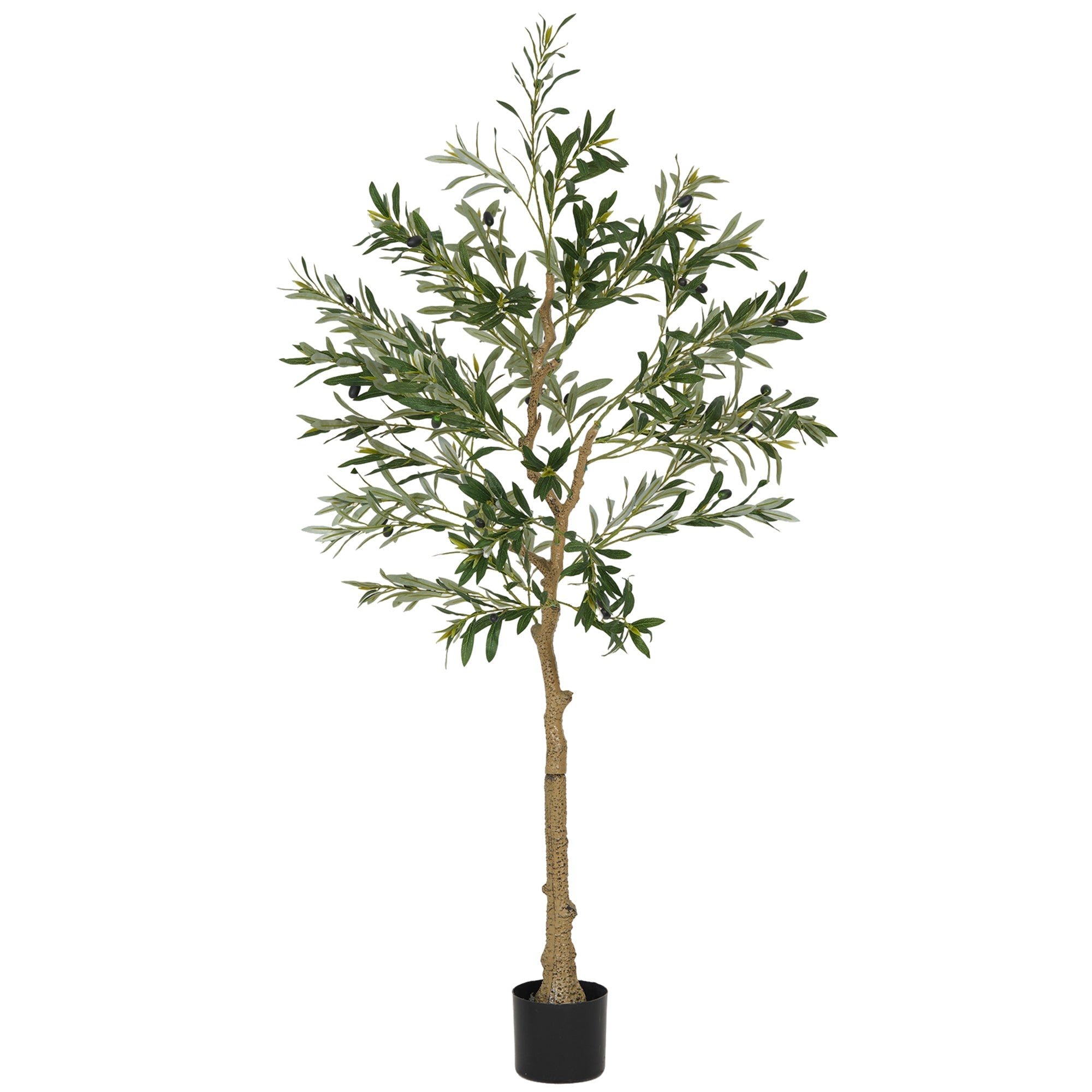 HOMCOM 5ft/ 150cm Decorative Artificial Plant, Silk Olive Tree with 720 Leaves and 32 Olive Fruits in Pot, Fake Plant for Home, Office, Living Room, Indoor Decor 