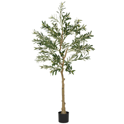 HOMCOM 5ft/ 150cm Decorative Artificial Plant, Silk Olive Tree with 720 Leaves and 32 Olive Fruits in Pot, Fake Plant for Home, Office, Living Room, Indoor Decor 