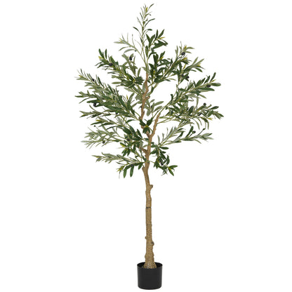 HOMCOM 5ft/ 150cm Decorative Artificial Plant, Silk Olive Tree with 720 Leaves and 32 Olive Fruits in Pot, Fake Plant for Home, Office, Living Room, Indoor Decor 