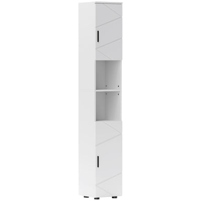 kleankin Line Embossed Tall Bathroom Storage Cabinet - White 