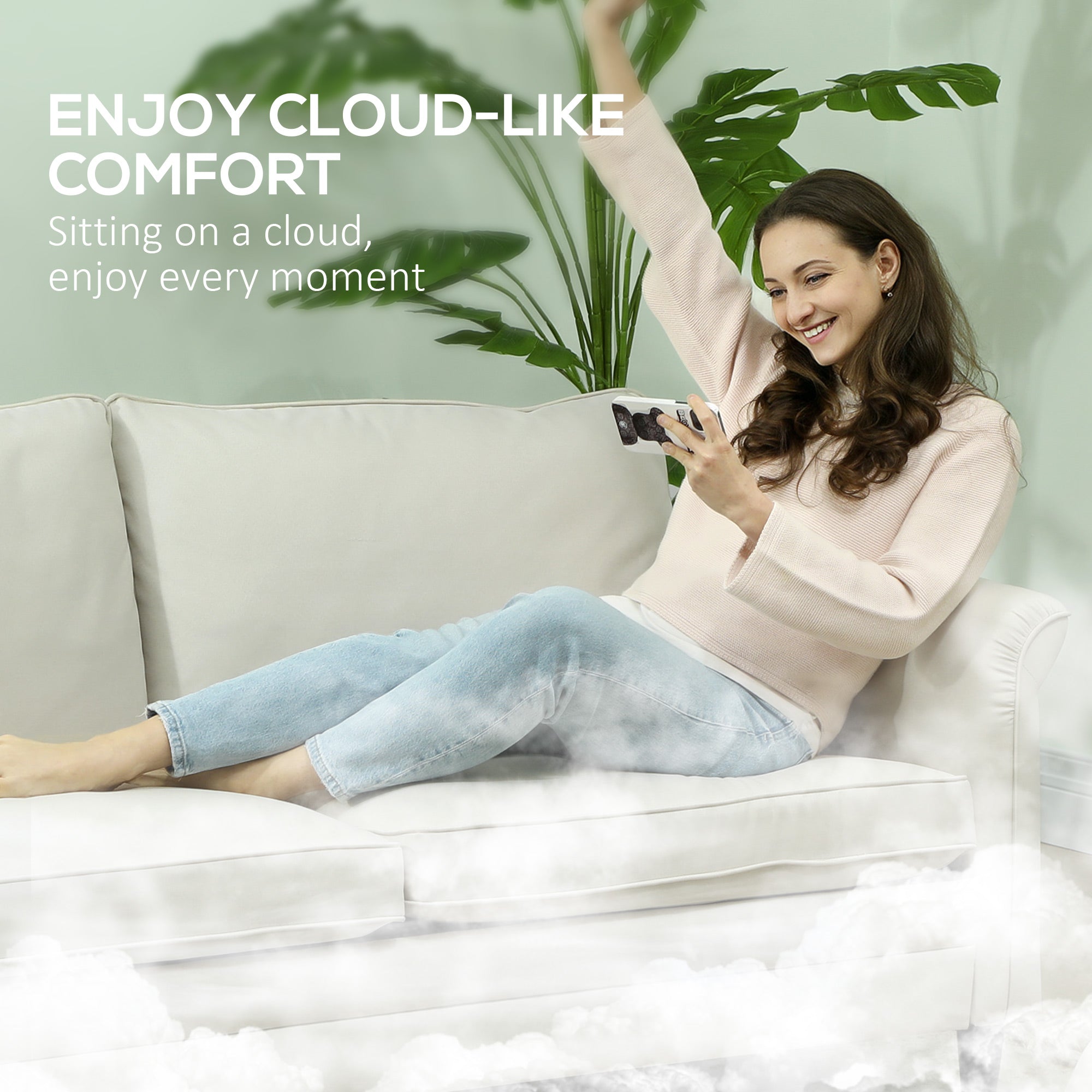 HOMCOM 3 Seater Sofa, Modern Fabric Sofa Couch with Spring Cushion, Rubber Wood Legs, 191cm Upholstered Settee for Living Room, Bedroom, Home Office, Guest Room, Cream White 