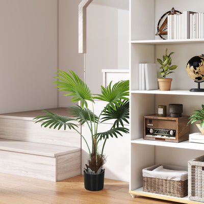 HOMCOM 94cm Artificial Palm Tree, Decorative Artificial Plant with Lifelike PEVA Leaves and Coconut Coir, Fake Tree with Plastic Pot and Flocking for Home Office Decor, Green 