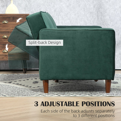 HOMCOM Velvet-Feel Three-Seater Sofa Bed - Green 