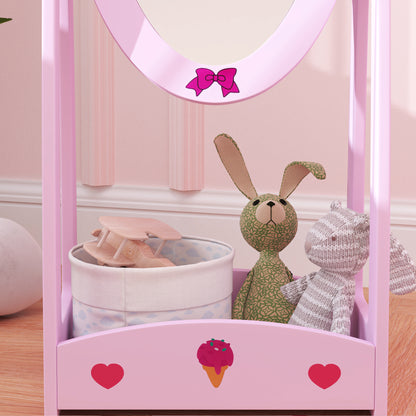 AIYAPLAY Kids Full Length Mirror, 360\'c2\'b0 Rotating Children Standing Mirror with Storage Shelf, Hot Pink