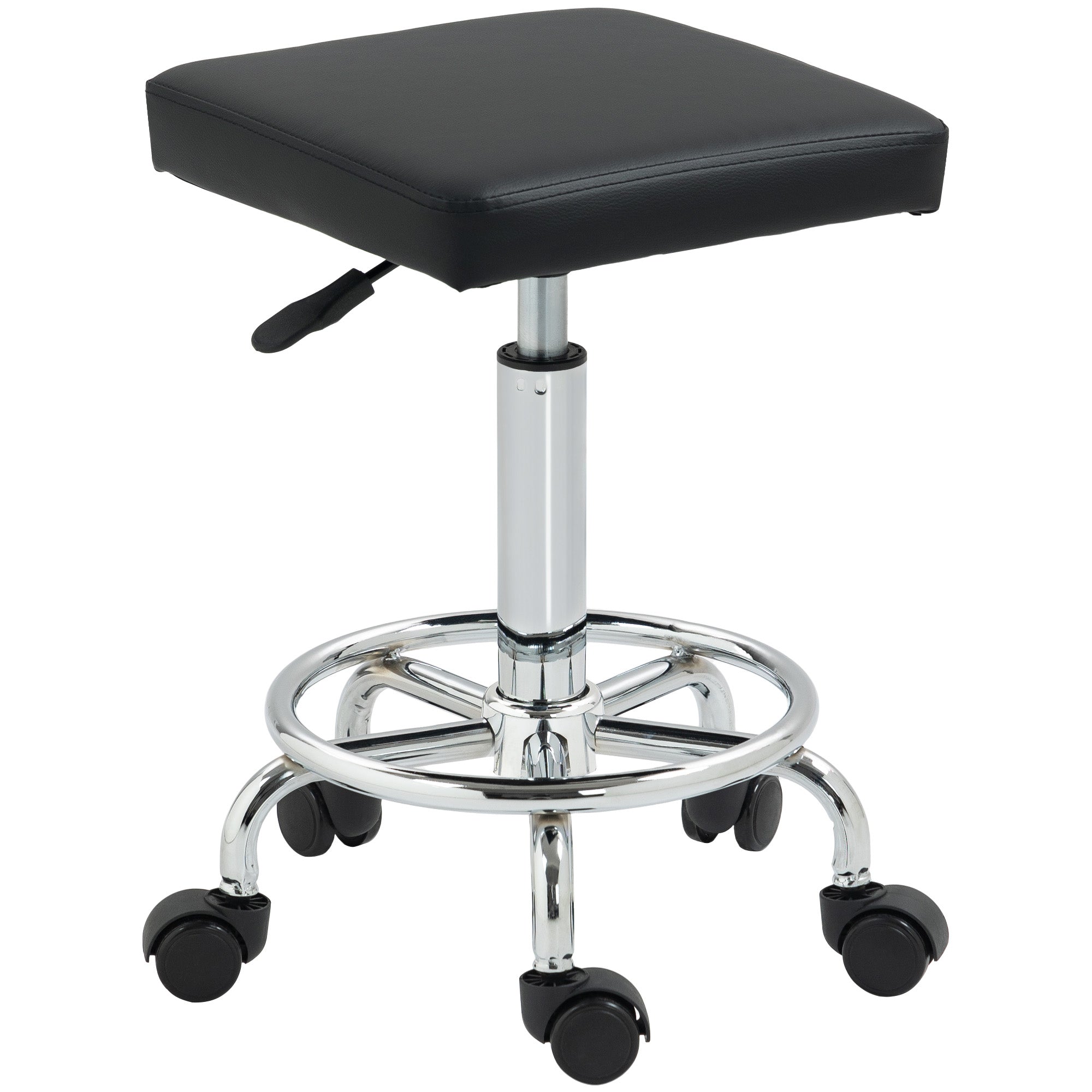 HOMCOM Adjustable PU Leather Rolling Stool - Black 