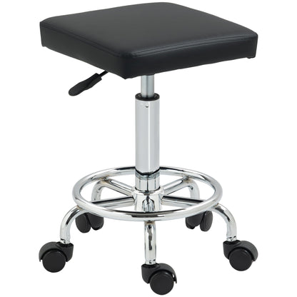 HOMCOM Adjustable PU Leather Rolling Stool - Black 