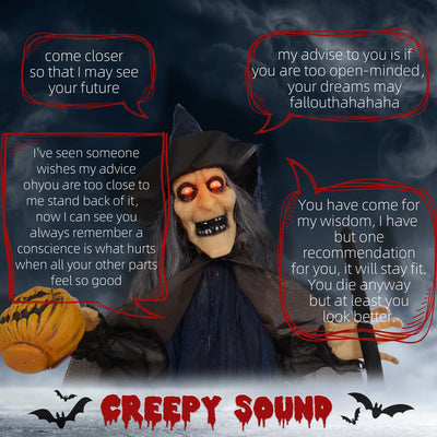 HOMCOM 6'2" Witch with Broomstick Halloween Animatronic, with Glowing Eyes 