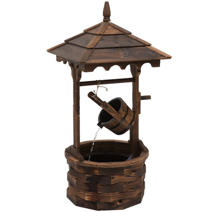 Outsunny Wooden Garden Wishing Well Fountain Barrel Waterfall Rustic Wood with Pump Garden Décor Ornament 