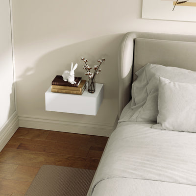 HOMCOM Floating Bedside Table, Wall-Mounted Nightstand with Storage Drawer, Small Side End Table for Bedroom, White 