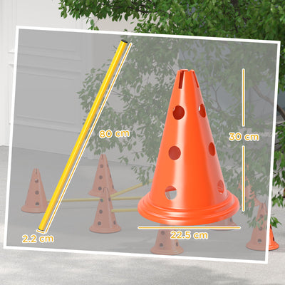 PawHut Dog Agility Equipment Set of Eight Cones, Eight Poles w/ Carry Bag, Four-Piece Adjustable Height Jumping Obstacles 