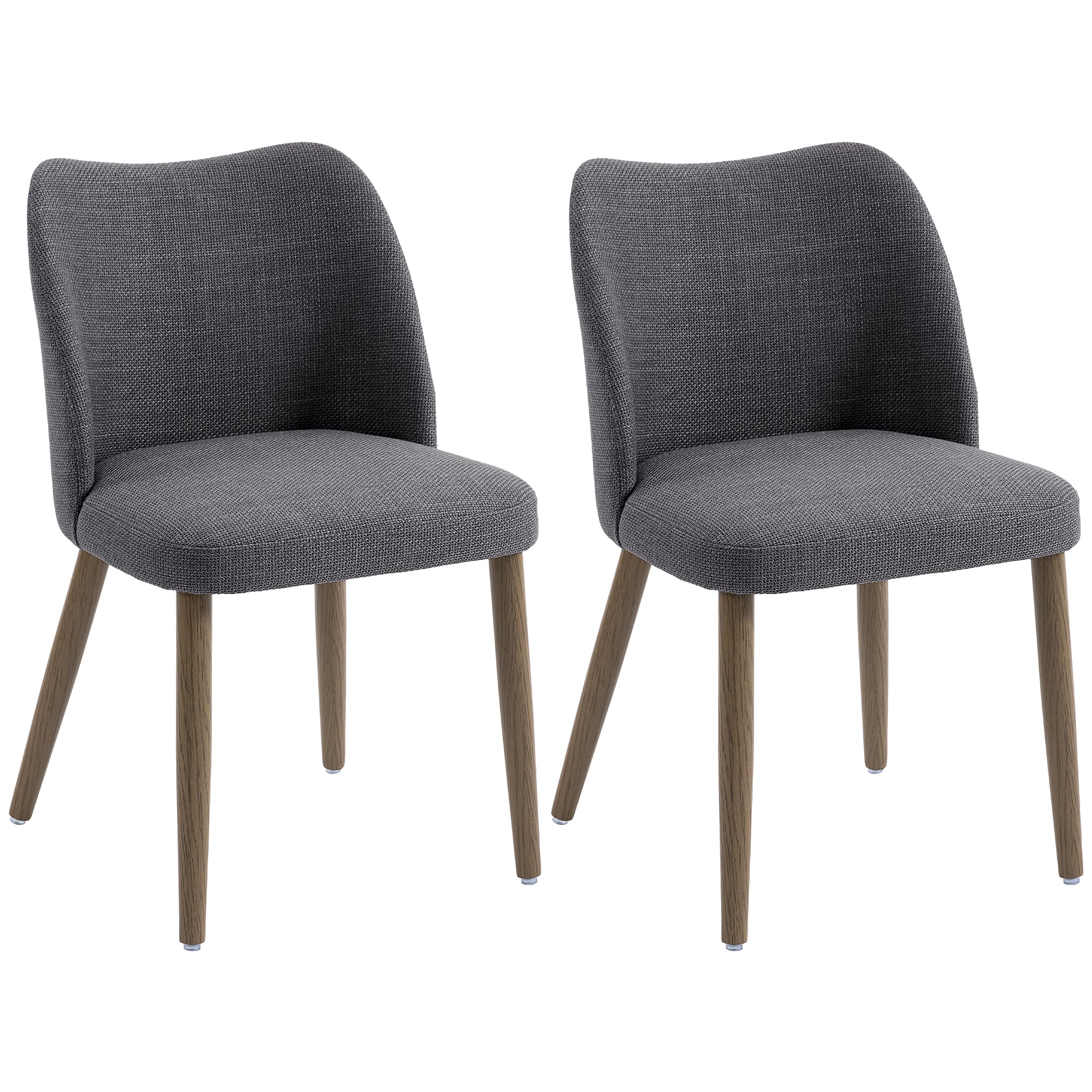 HOMCOM Dining Chairs Set of 2, Linen Upholstered Kitchen Chairs with Padded Seat, Curved Backrest, Rubberwood Legs, Dark Grey 