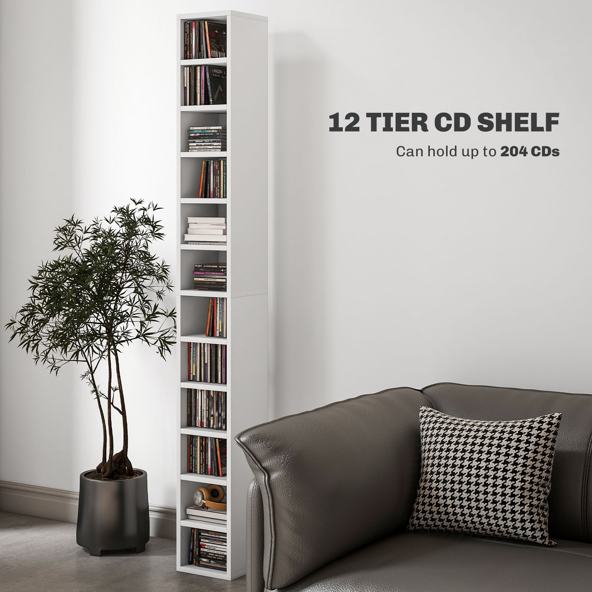 HOMCOM 204 CD Tall Narrow Media Storage Tower - White