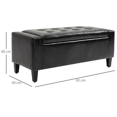 HOMCOM PU Leather Storage Ottoman Bench Storage Chest Tufted Ottoman Cube w/ Flipping Top 92L x 40W x 40H cm Black 