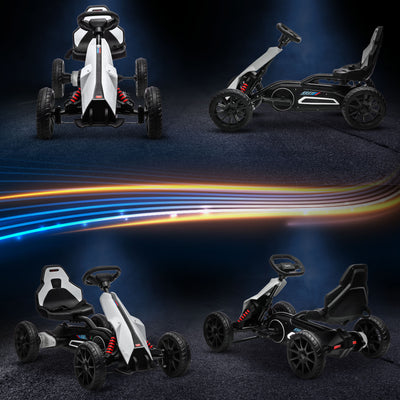 HOMCOM 12V Electric Go Kart for Kids, Ride-On Racing Go Kart with Forward Reversing, Rechargeable Battery, 2 Speeds, for Boys Girls Aged 3-8 Years Old - White 