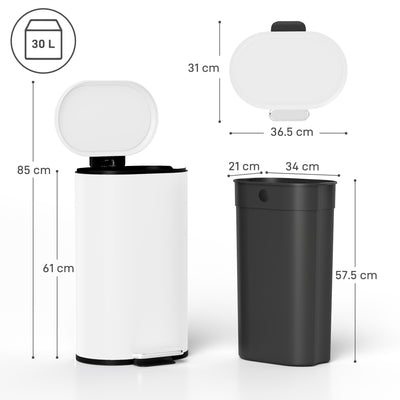 HOMCOM 30 L Modern Curved Kitchen Bin - White 