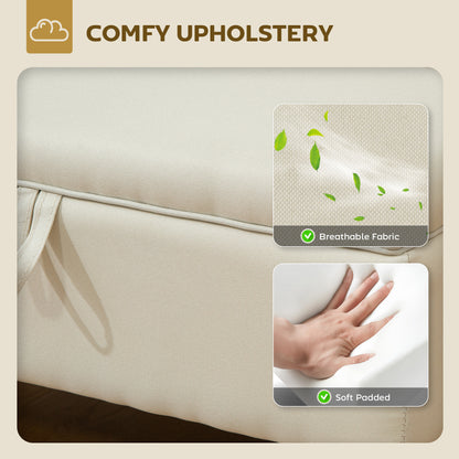 HOMCOM 30L Linen Storage Ottoman Padded Footstool with Rubberwood Legs for Storage Box, Bed End, Shoe Bench, Seating, Beige