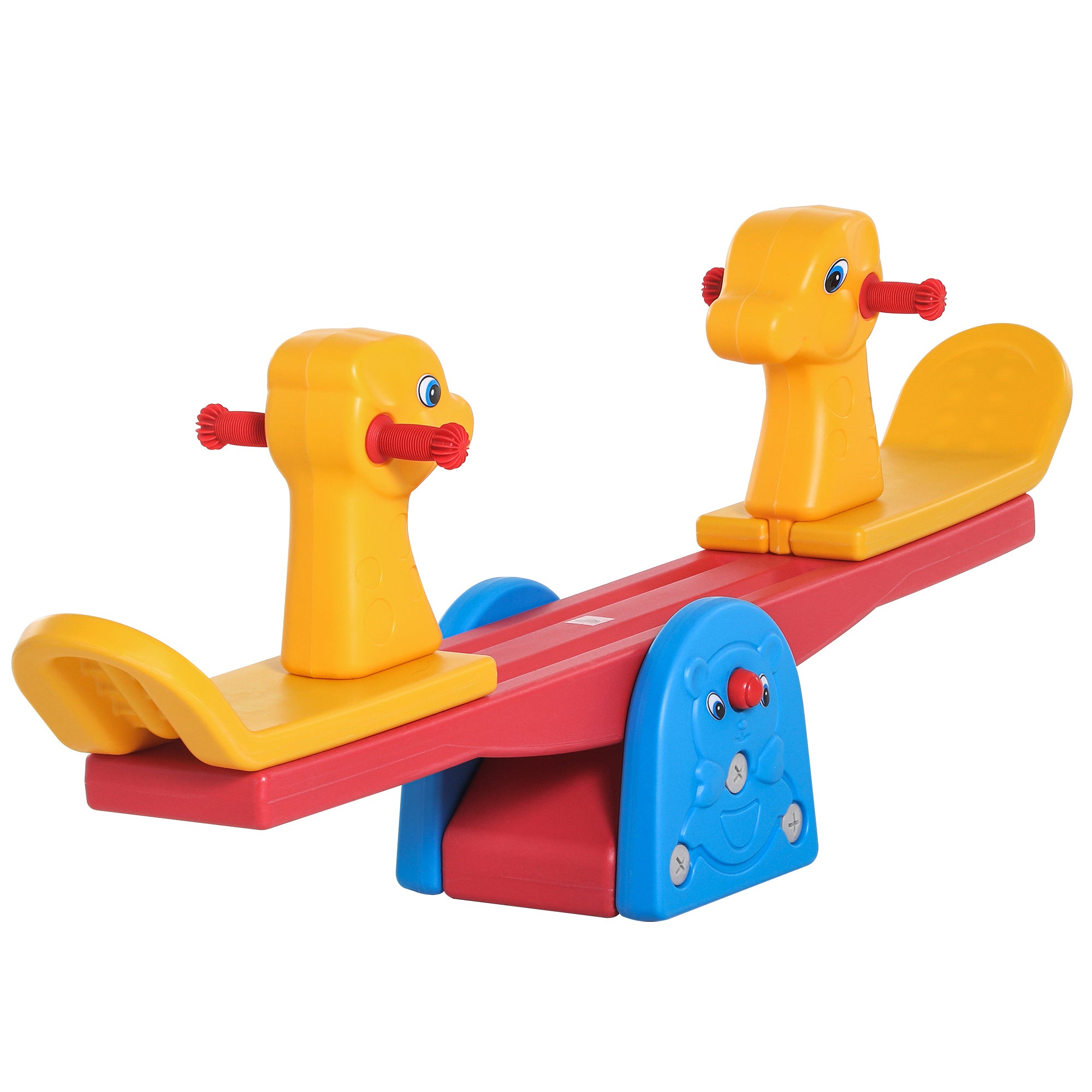 HOMCOM Kids Seesaw Safe Teeter Totter 2 Seats with Easy-Grip Handles, Safe, Indoor Outdoor Living Room Playroom Backyard Equipment, for 1-4 years old Multicolor 