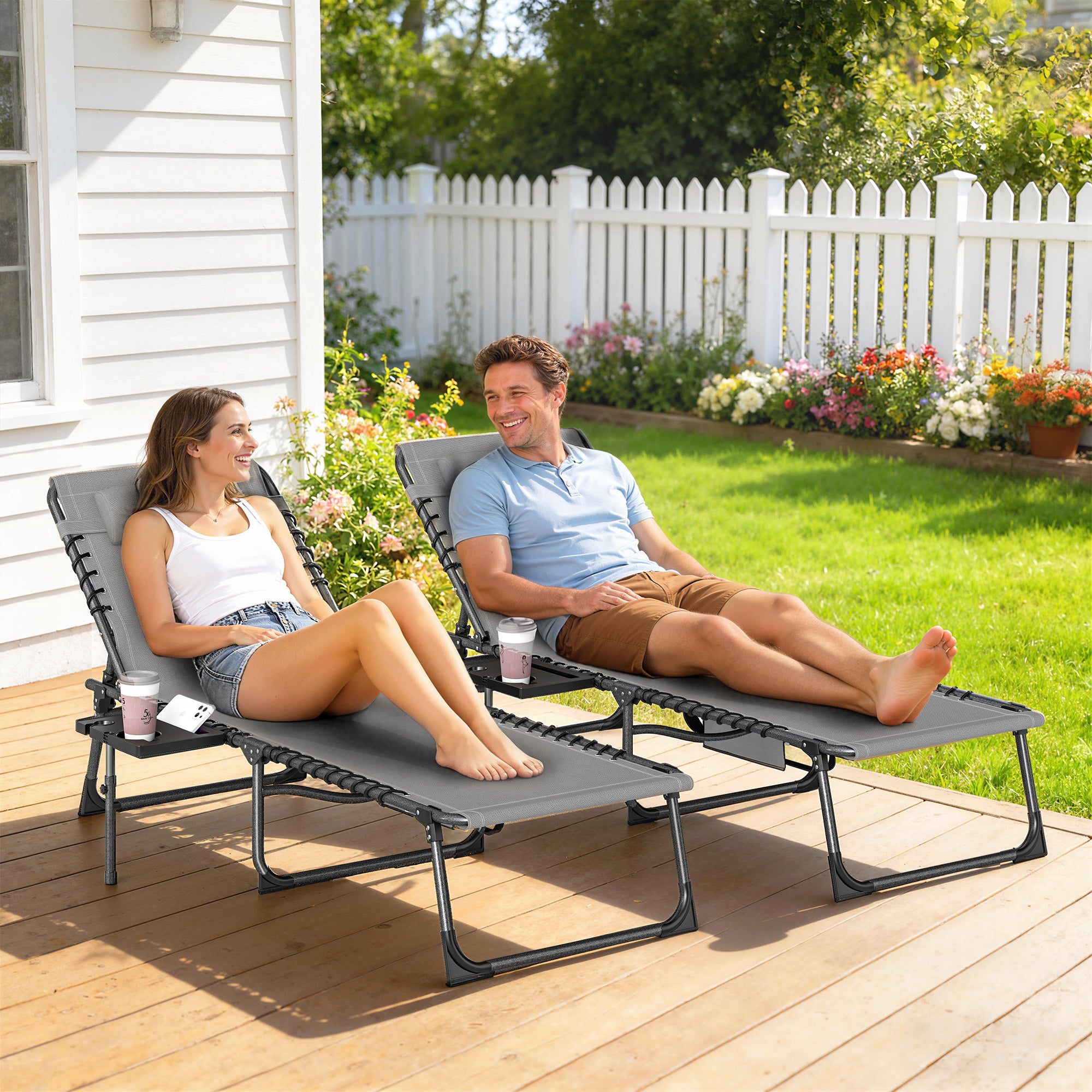 Outsunny Five-Position Reclining Sun Loungers Set of 2 - Grey 