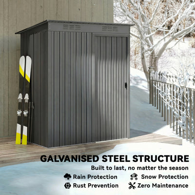 Outsunny 5 x 3.5ft Metal Garden Storage Shed with Effortless Assembly and 2 Pairs of Gloves, Waterproof Outdoor Shed, Light Grey 
