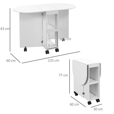 HOMCOM Four-Person Drop Leaf Dining Table, with Wheels - White 