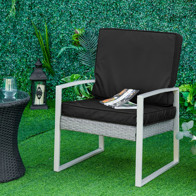 Outsunny 2 Piece Garden Chair Cushions with 1 Seat Cushion 1 Back Pad for Rattan Sofa Chair, Outdoor Seat Pads for Indoor and Outdoor Use, Black 