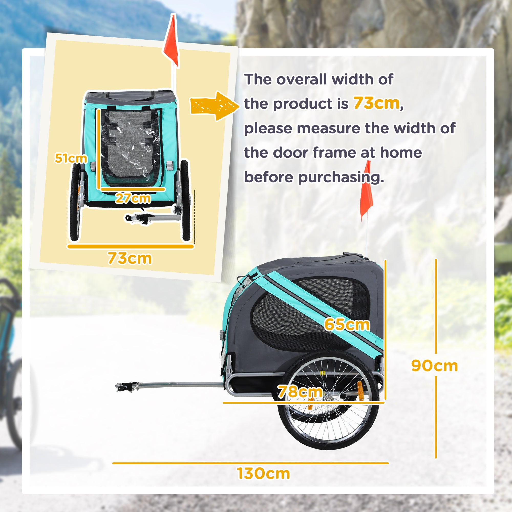 PawHut Folding Dog Bike Trailer Pet Cart Carrier for Bicycle Travel in Steel Frame with Hitch Coupler - Light Blue & Grey 