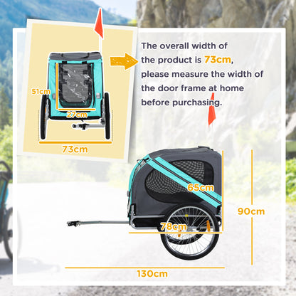 PawHut Folding Dog Bike Trailer Pet Cart Carrier for Bicycle Travel in Steel Frame with Hitch Coupler - Light Blue & Grey 