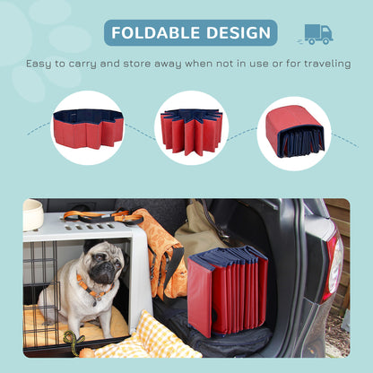 PawHut Foldable Dog Paddling Pool Pet Cat Swimming Pool Indoor/Outdoor Collapsible Summer Bathing Tub Shower Tub Puppy Washer (Φ120 × 30H cm, Red) 