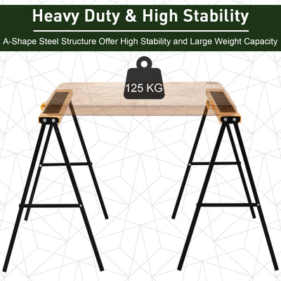 HOMCOM 2PCS Saw Horse Twin Pack Folding Workbench Metal Trestle Stands with Non-slip EVA Surface for Sawing Work Max Load 125kg 