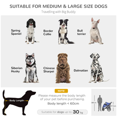 PawHut Foldable Pet Stroller, with Washable Cushion, Storage Bags, Safety Leash, for Medium, Large Dogs, Cats - Blue 