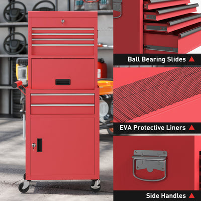 HOMCOM Three-Part Steel Locking Tool Chest - Red 