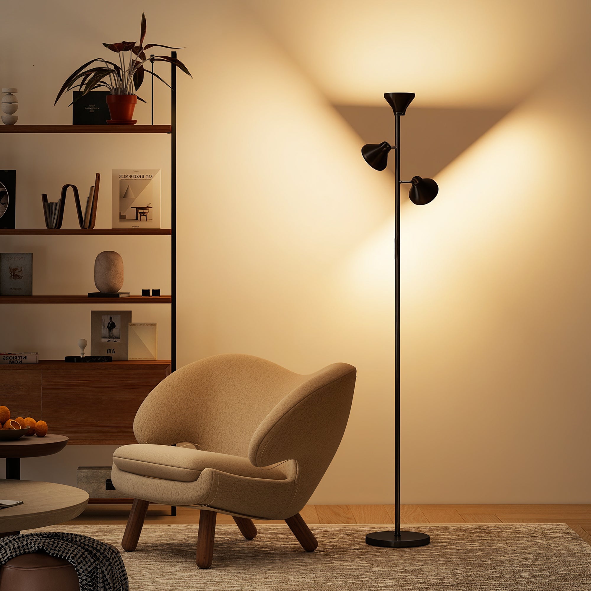 HOMCOM Three-Lamp Multi-Adjustable Floor Light - Black 