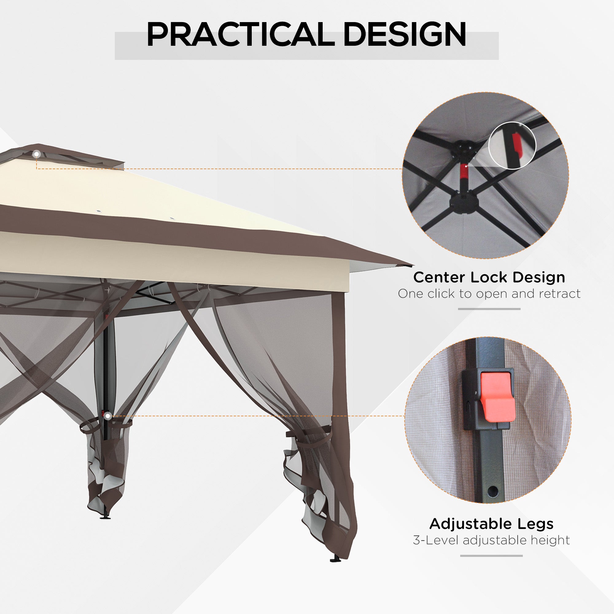 Outsunny 3.6 x 3.6 m Pop up Gazebo with Netting, Height Adjustable Party Tent Instant Canopy Sun Shade Shelter, Khaki