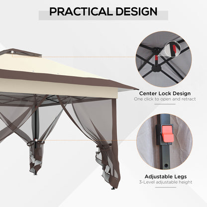 Outsunny 3.6 x 3.6 m Pop up Gazebo with Netting, Height Adjustable Party Tent Instant Canopy Sun Shade Shelter, Khaki