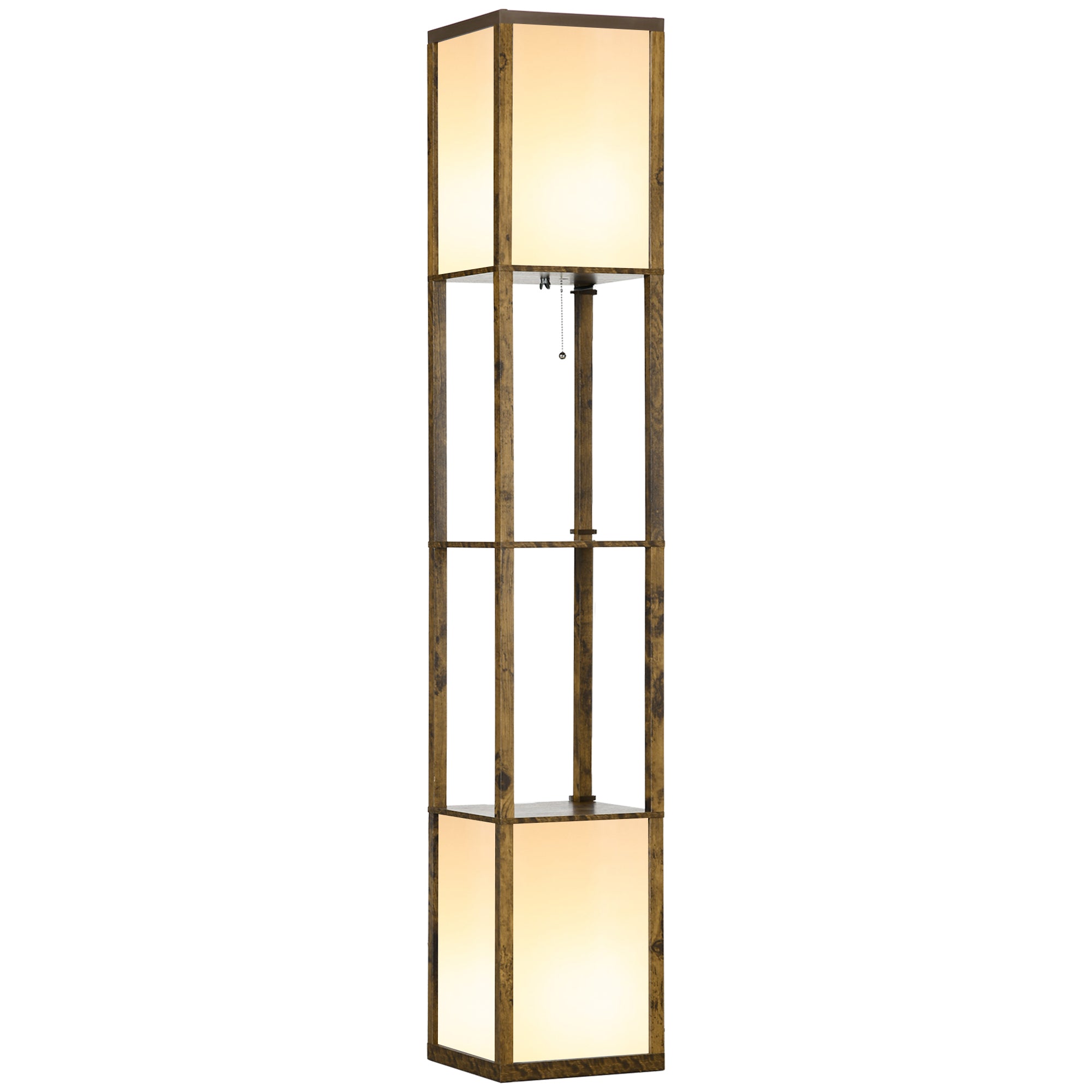 HOMCOM Modern Shelf Floor Lamp with Dual Ambient Light, Standing Lamp Living Room, Bedroom, 156cm, Brown 