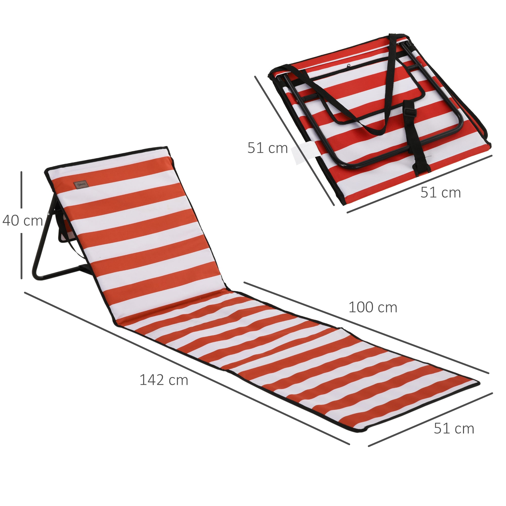 Outsunny Set of 2 Foldable Garden Beach Chair Mat, Outdoor Sun Lounger Seats with Adjustable Back, Magazine Pocket, Carry Bag 