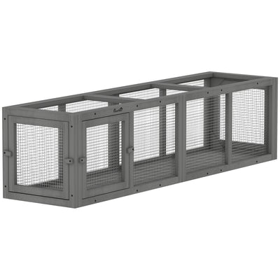 PawHut Outdoor Cat Tunnel, Wooden Play Cat Enclosure, Extendable Pet Run with 3 Doors, for Indoor and Outdoor Use, Grey 