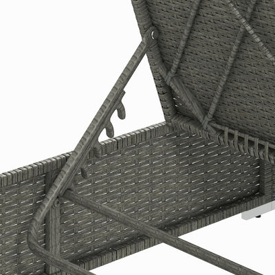 Outsunny Rattan Sun Lounger, Five-Position Reclining Garden Lounger Bed with Cushion, Light Grey 
