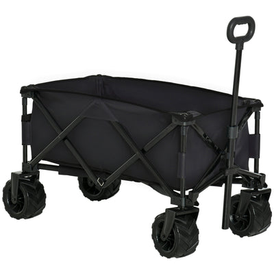 Outsunny Outdoor Folding Garden Trolley on Wheels, Capming Cargo Wagon Cart Trailer w/ Handle, Wheels for Beach Garden, Black 