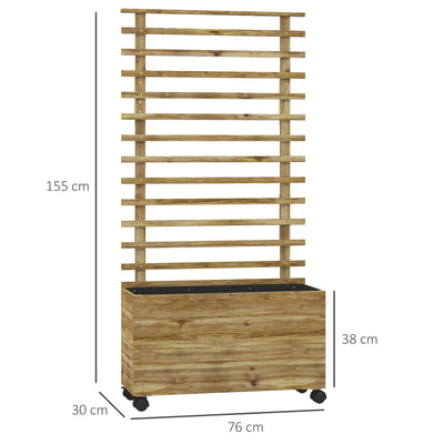 Outsunny Wooden Raised Planter, with Back Trellis - Natural Finish 