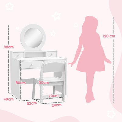 AIYAPLAY Kids Dressing Table Set Kids Make up Table with Stool and Mirror, Storage Drawers, Gift for Aged 3-8 