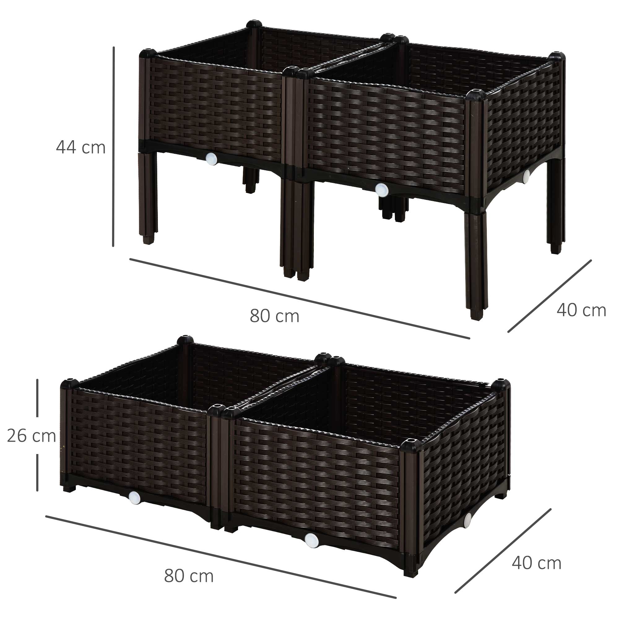 Outsunny Set of 4 26L Garden Raised Bed Elevated Patio Flower Plant Planter Box PP Vegetables Planting Container, Brown 