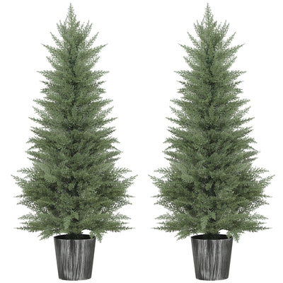 HOMCOM 135cm Artificial Cypress Trees Set of 2, UV Resistant Artificial Plants with Decorative Pot, Fake Plants for Indoor Outdoor Decor, Green 