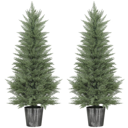 HOMCOM 135cm Artificial Cypress Trees Set of 2, UV Resistant Artificial Plants with Decorative Pot, Fake Plants for Indoor Outdoor Decor, Green