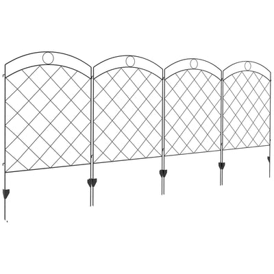 Outsunny Steel Decorative Outdoor Picket Fence Panels Set of 4, Black 