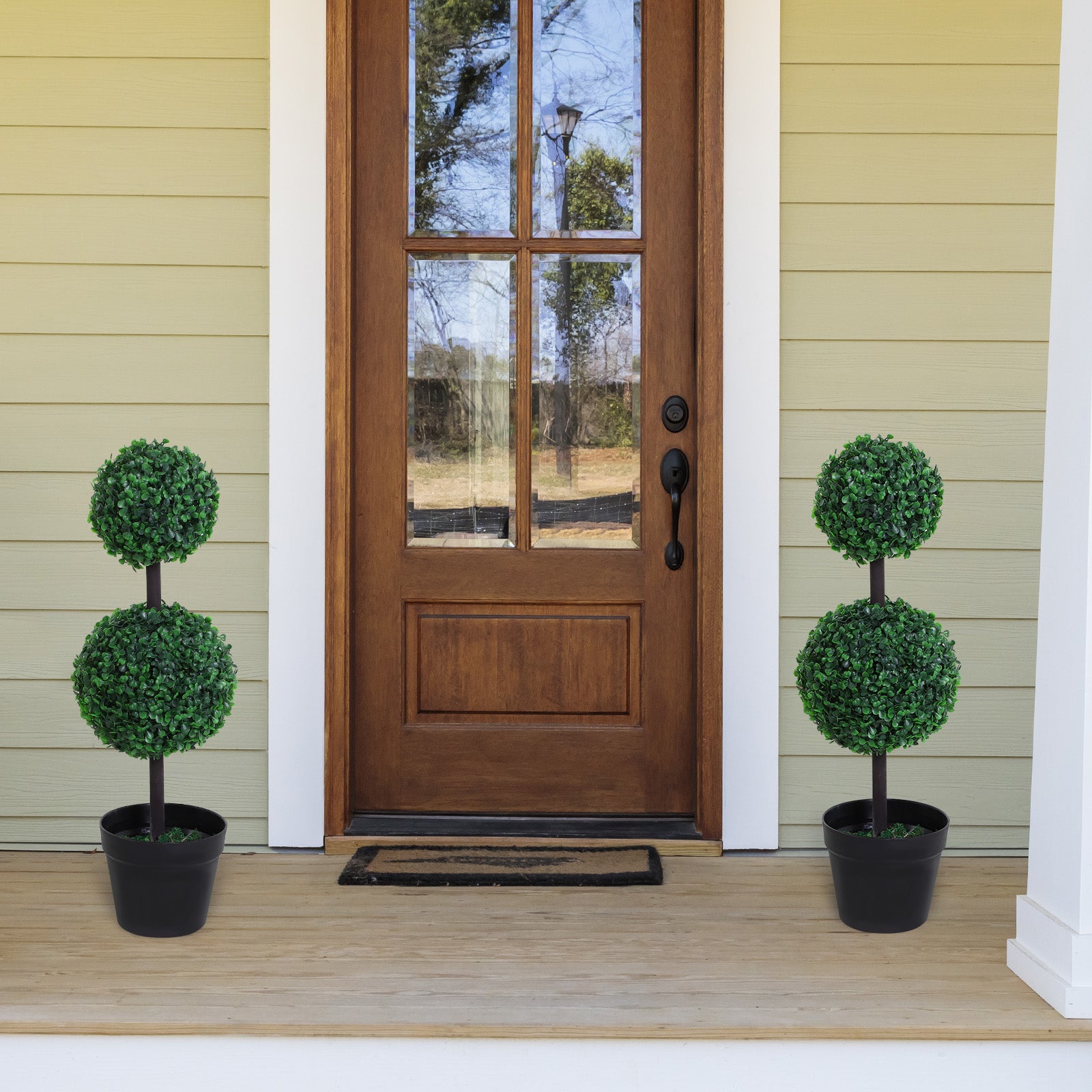 Outsunny Set of 2 Artificial Boxwood Ball Topiary Trees Potted Decorative Plant Outdoor and Indoor Décor (67cm) 