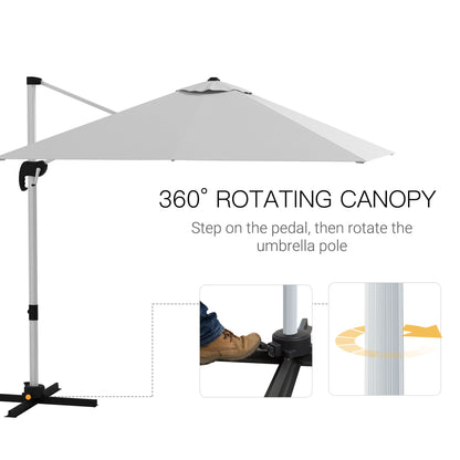 Outsunny Square Cantilever Garden Parasol, with Five-Position Canopy - White 